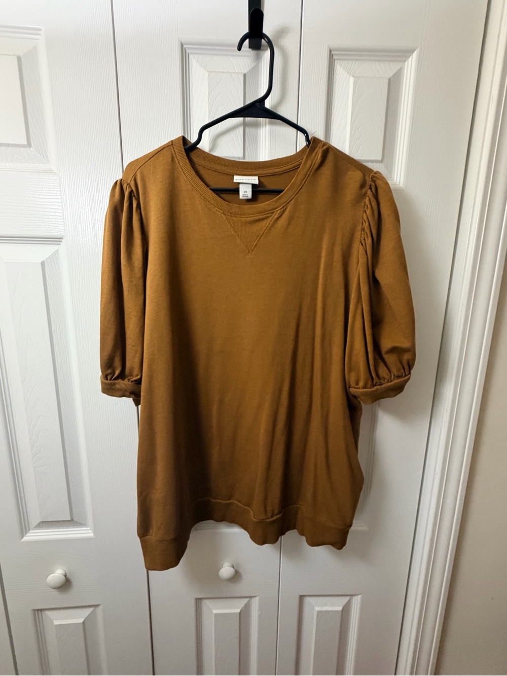 Ava & Viv Puff-Sleeve Sweatshirt Top - Caramel Brown